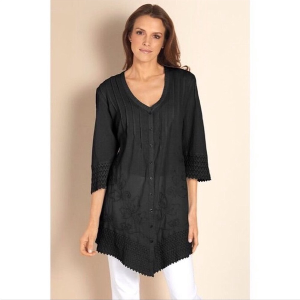 Soft Surroundings Black Grenada Gauze Tunic Shirt
